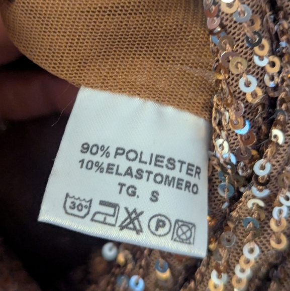 Spazio Cinque Shimmer V Neck Sequin Gold Bodysuit Italian made -BNWOT size Small - Picture 5 of 6